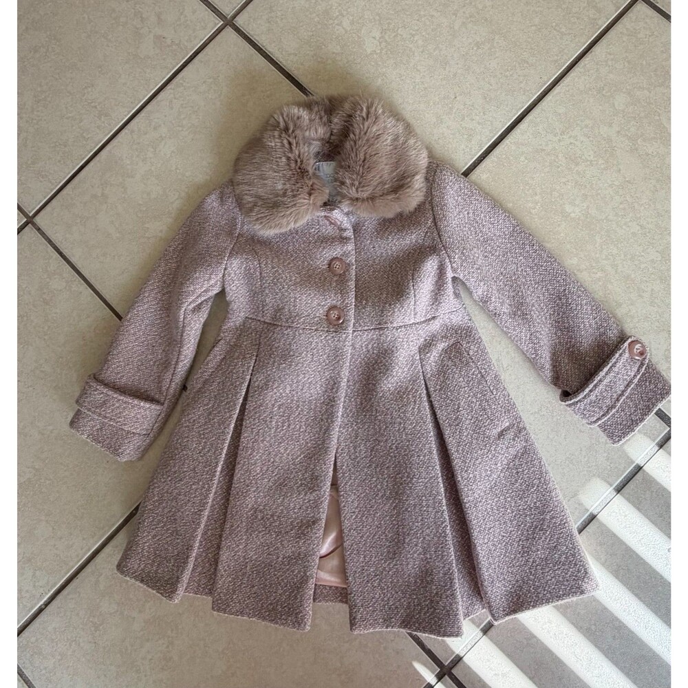 Edgehill Collection pink tweed pea coat sz 4/5 w/ removable fur collar